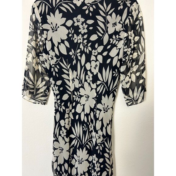 Vintage 90s Vision Apparel Dress Women's 6 Floral, Silk black and white summer - Picture 6 of 11